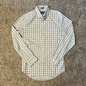 Express White and Blue Plaid Performance 1MX Shirt. Slim extra small